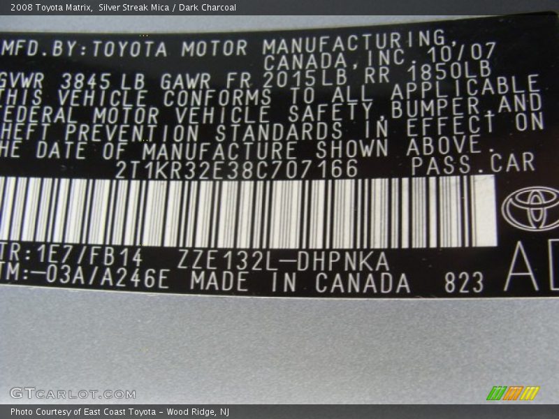 Silver Streak Mica / Dark Charcoal 2008 Toyota Matrix