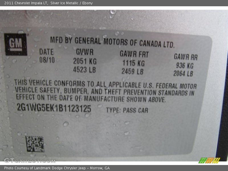 Silver Ice Metallic / Ebony 2011 Chevrolet Impala LT