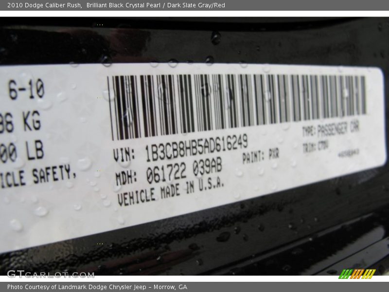 Brilliant Black Crystal Pearl / Dark Slate Gray/Red 2010 Dodge Caliber Rush