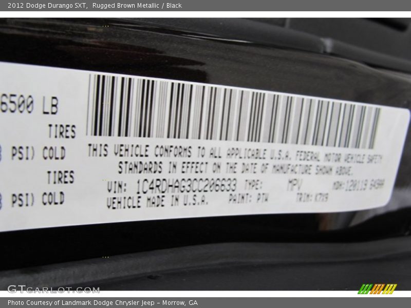 2012 Durango SXT Rugged Brown Metallic Color Code PTW