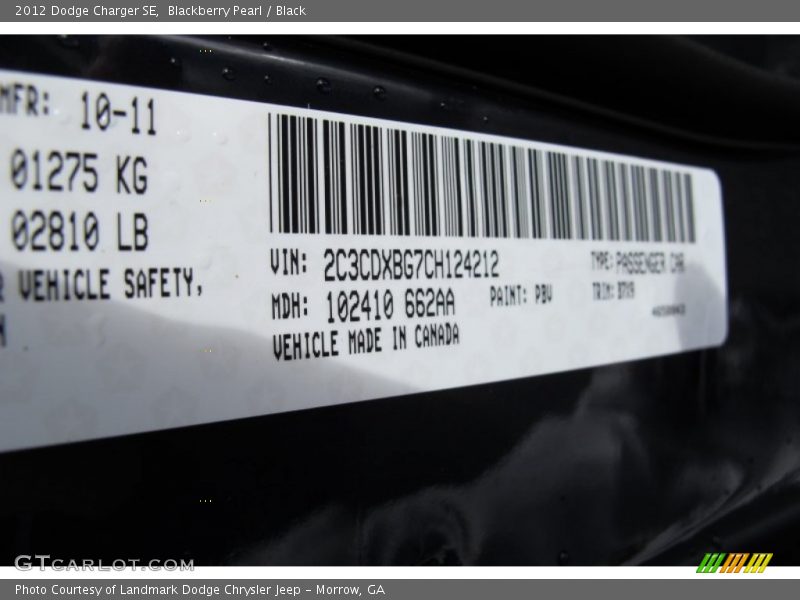 Blackberry Pearl / Black 2012 Dodge Charger SE