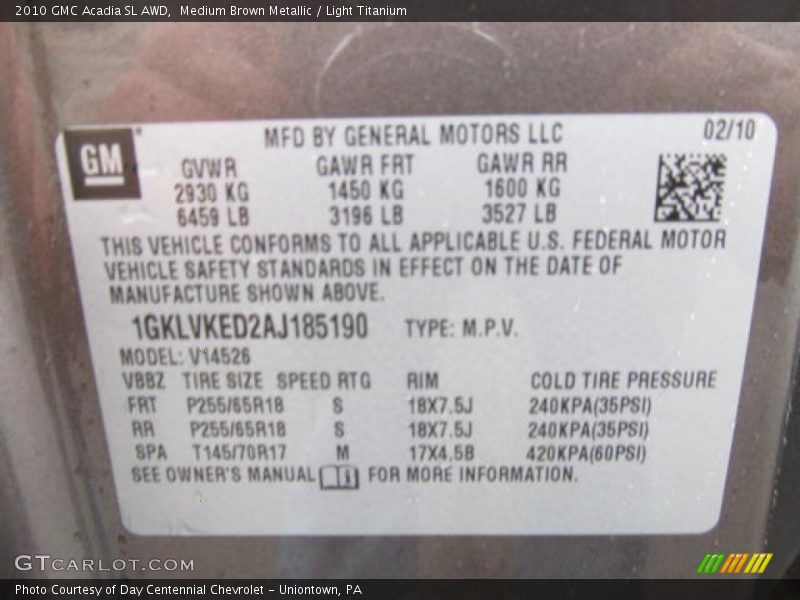 Medium Brown Metallic / Light Titanium 2010 GMC Acadia SL AWD