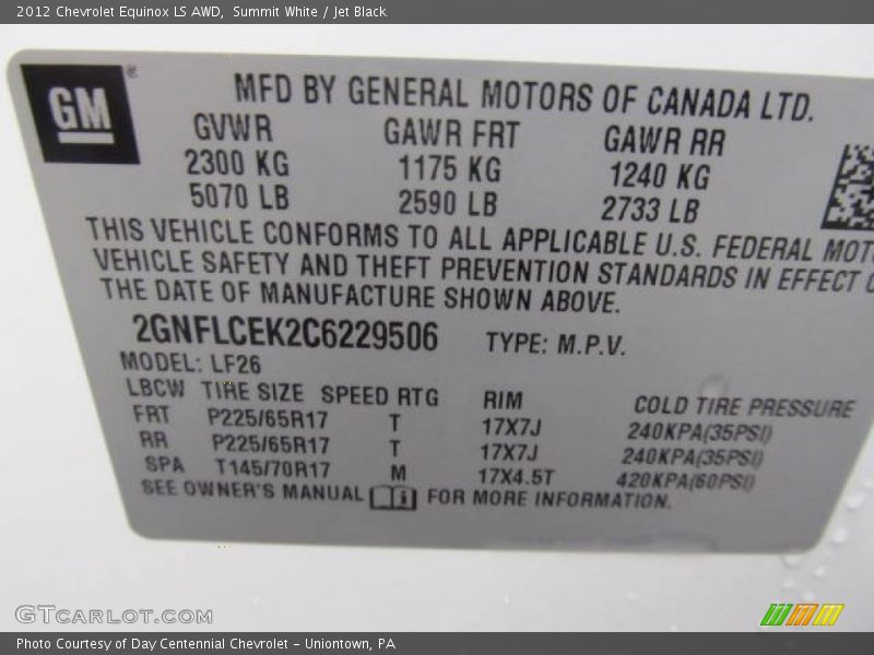 Summit White / Jet Black 2012 Chevrolet Equinox LS AWD