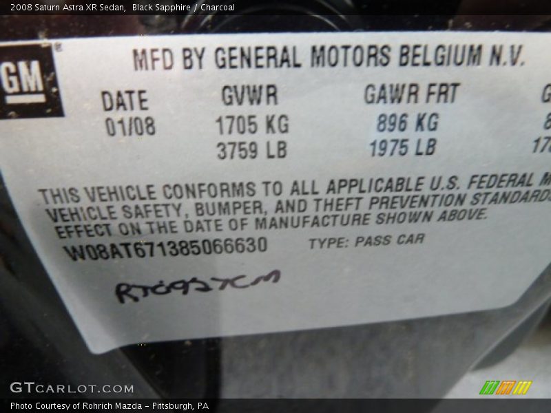 Black Sapphire / Charcoal 2008 Saturn Astra XR Sedan