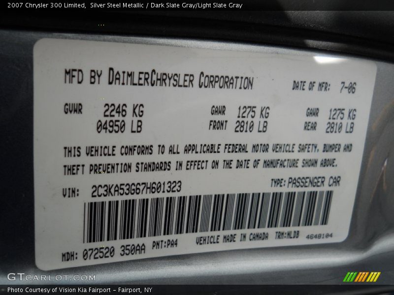 Silver Steel Metallic / Dark Slate Gray/Light Slate Gray 2007 Chrysler 300 Limited