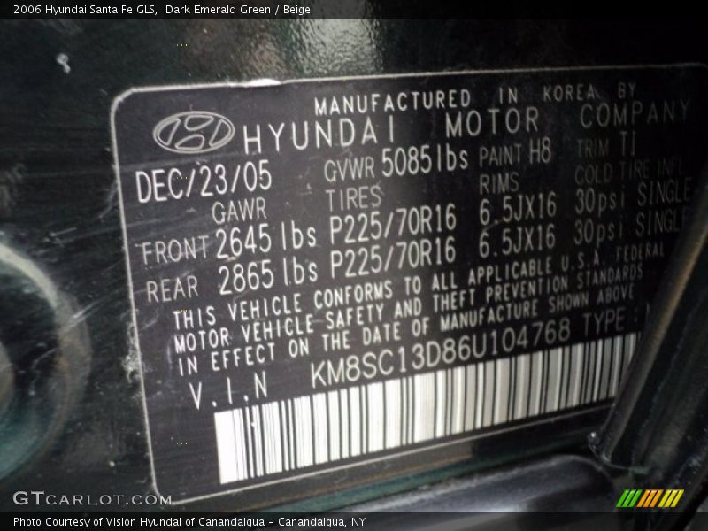 Dark Emerald Green / Beige 2006 Hyundai Santa Fe GLS