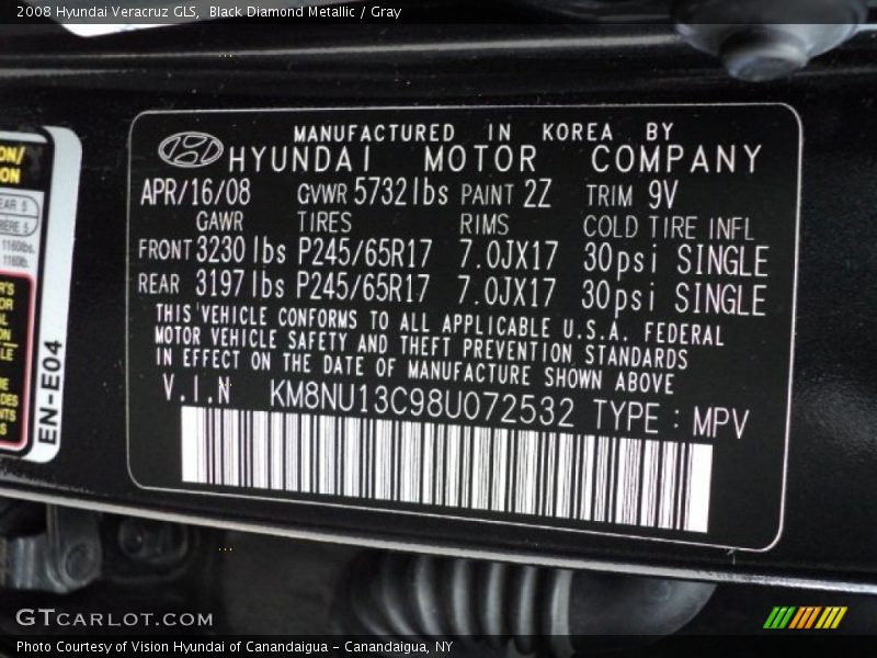 Black Diamond Metallic / Gray 2008 Hyundai Veracruz GLS