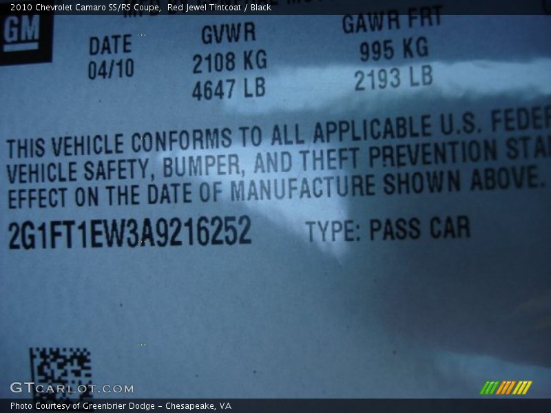 Red Jewel Tintcoat / Black 2010 Chevrolet Camaro SS/RS Coupe