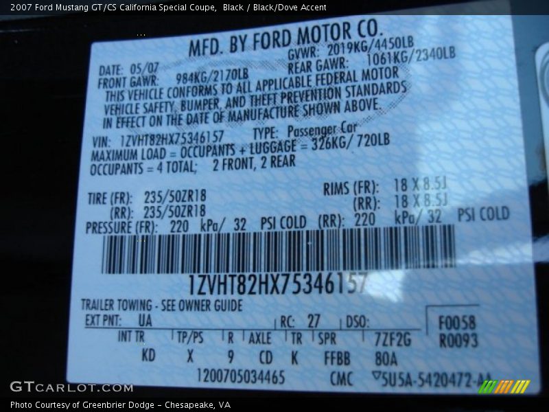 Black / Black/Dove Accent 2007 Ford Mustang GT/CS California Special Coupe
