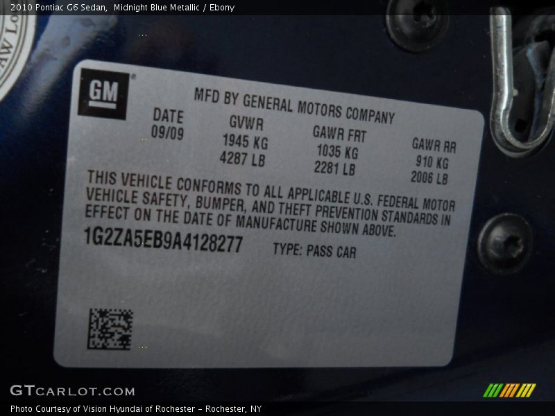 Midnight Blue Metallic / Ebony 2010 Pontiac G6 Sedan
