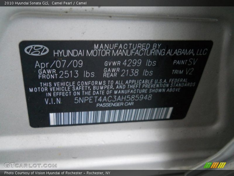 Camel Pearl / Camel 2010 Hyundai Sonata GLS