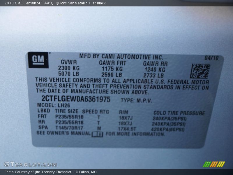 Quicksilver Metallic / Jet Black 2010 GMC Terrain SLT AWD