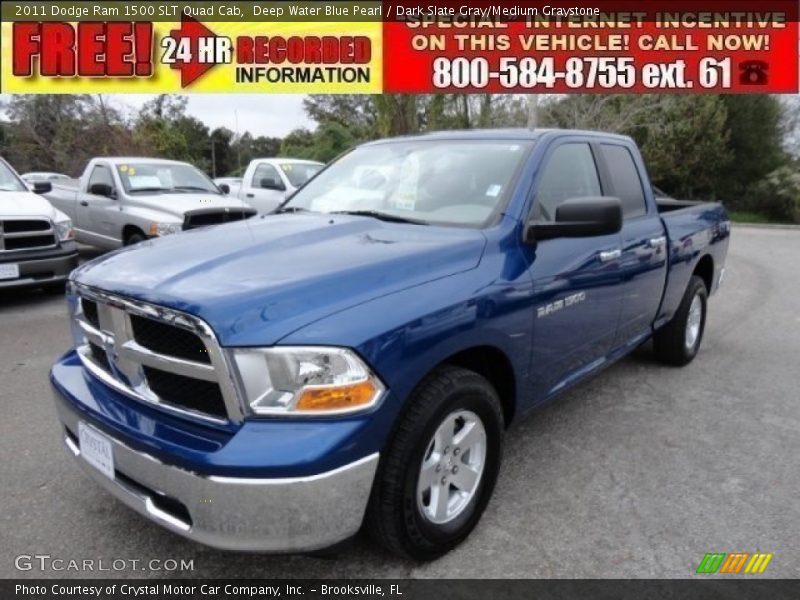 Deep Water Blue Pearl / Dark Slate Gray/Medium Graystone 2011 Dodge Ram 1500 SLT Quad Cab