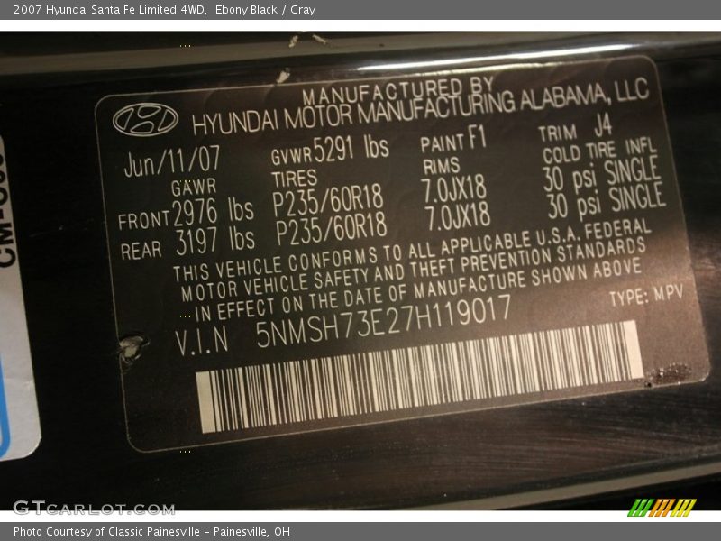 Ebony Black / Gray 2007 Hyundai Santa Fe Limited 4WD