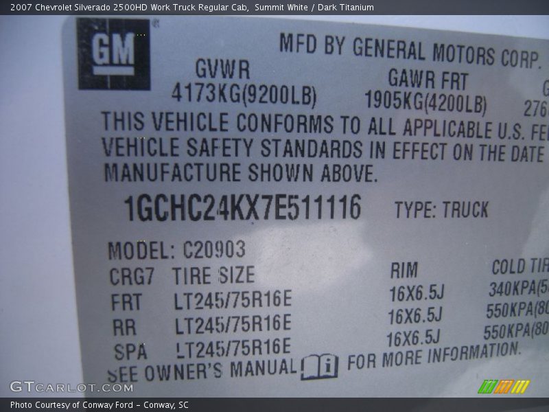 Summit White / Dark Titanium 2007 Chevrolet Silverado 2500HD Work Truck Regular Cab