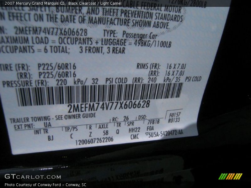 Black Clearcoat / Light Camel 2007 Mercury Grand Marquis GS