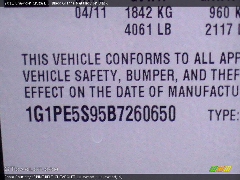 Black Granite Metallic / Jet Black 2011 Chevrolet Cruze LT