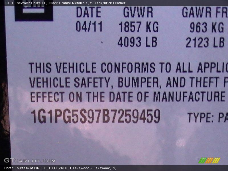 Black Granite Metallic / Jet Black/Brick Leather 2011 Chevrolet Cruze LT