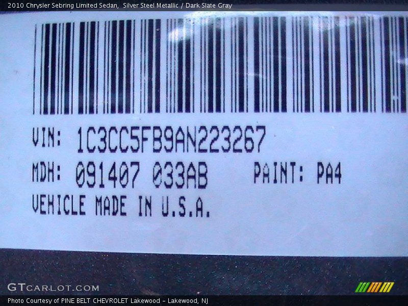 Silver Steel Metallic / Dark Slate Gray 2010 Chrysler Sebring Limited Sedan