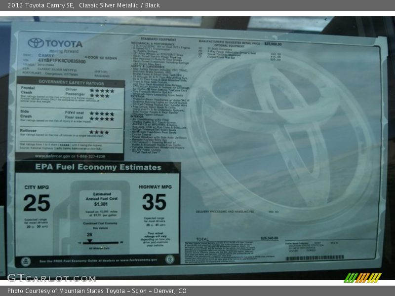 Classic Silver Metallic / Black 2012 Toyota Camry SE