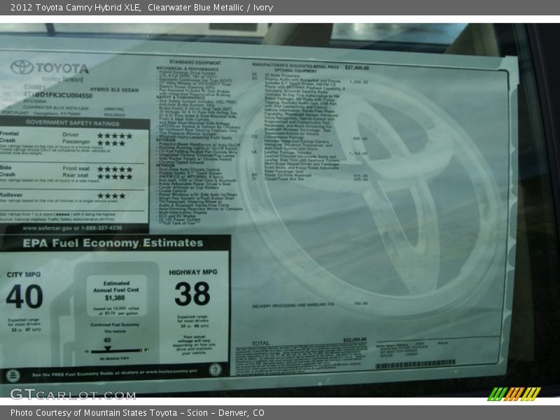Clearwater Blue Metallic / Ivory 2012 Toyota Camry Hybrid XLE