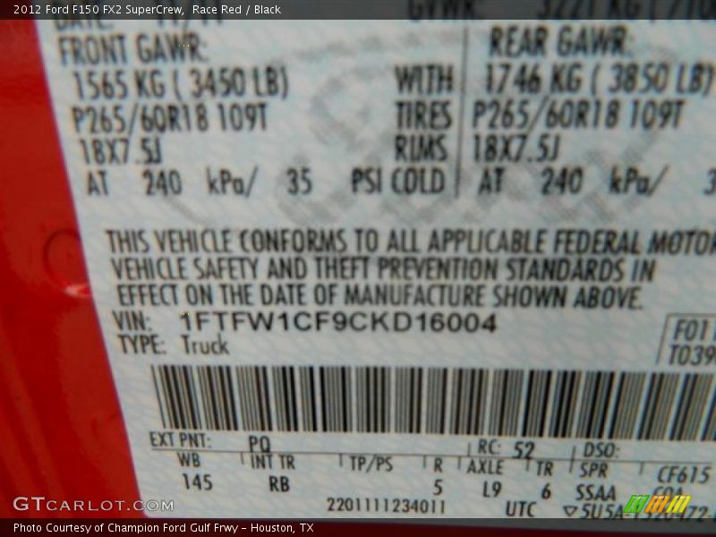 2012 F150 FX2 SuperCrew Race Red Color Code PQ