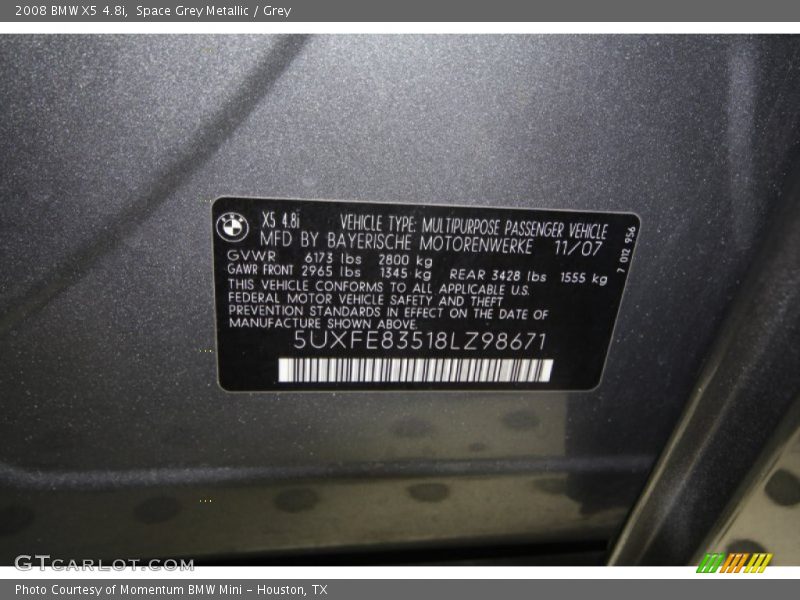 Space Grey Metallic / Grey 2008 BMW X5 4.8i