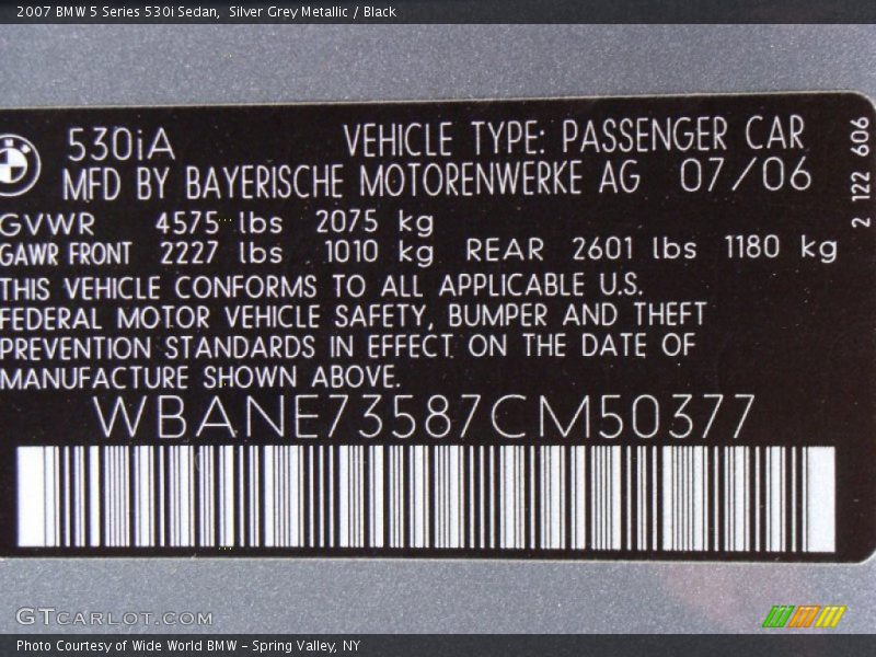 Silver Grey Metallic / Black 2007 BMW 5 Series 530i Sedan