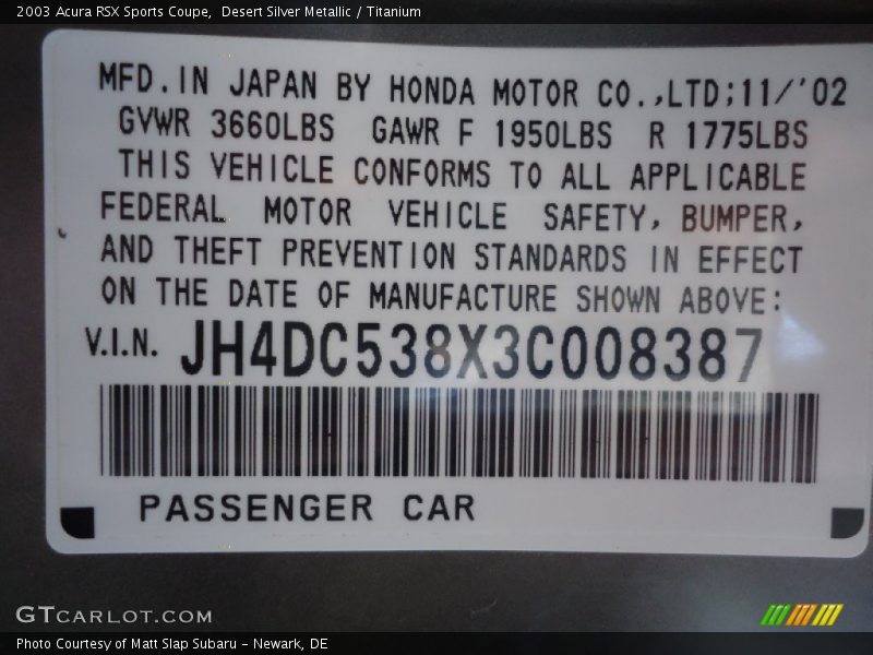 Desert Silver Metallic / Titanium 2003 Acura RSX Sports Coupe