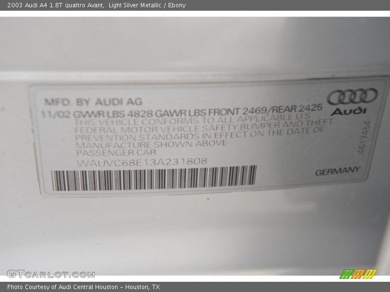 Light Silver Metallic / Ebony 2003 Audi A4 1.8T quattro Avant