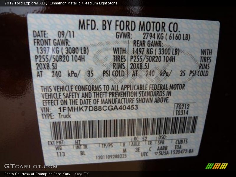 Cinnamon Metallic / Medium Light Stone 2012 Ford Explorer XLT