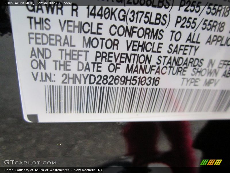 Formal Black / Ebony 2009 Acura MDX