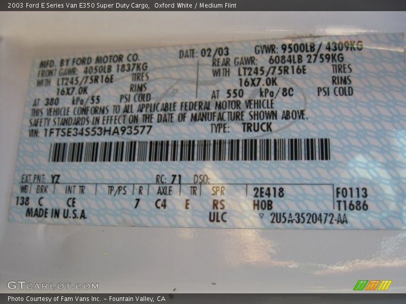 Oxford White / Medium Flint 2003 Ford E Series Van E350 Super Duty Cargo