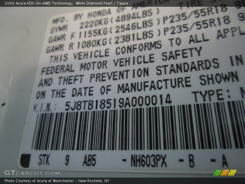 White Diamond Pearl / Taupe 2009 Acura RDX SH-AWD Technology