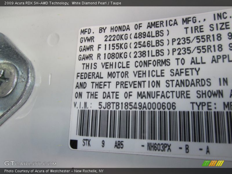 White Diamond Pearl / Taupe 2009 Acura RDX SH-AWD Technology