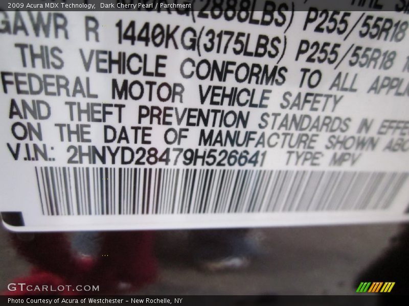 Dark Cherry Pearl / Parchment 2009 Acura MDX Technology