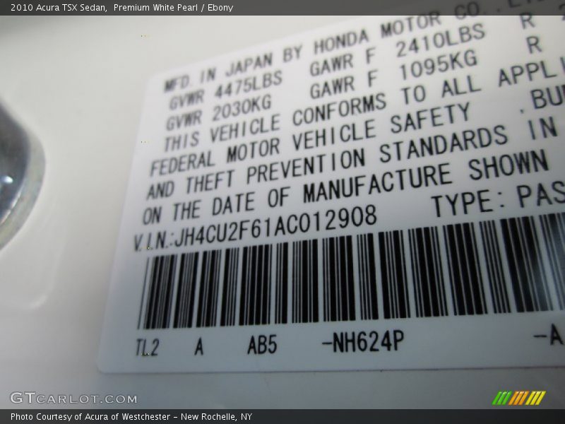 Premium White Pearl / Ebony 2010 Acura TSX Sedan