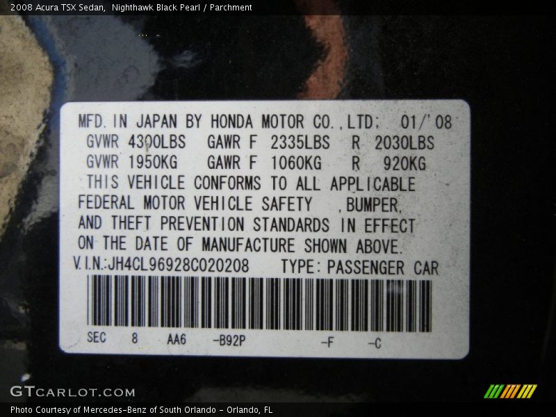 Nighthawk Black Pearl / Parchment 2008 Acura TSX Sedan