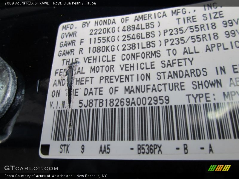 Royal Blue Pearl / Taupe 2009 Acura RDX SH-AWD