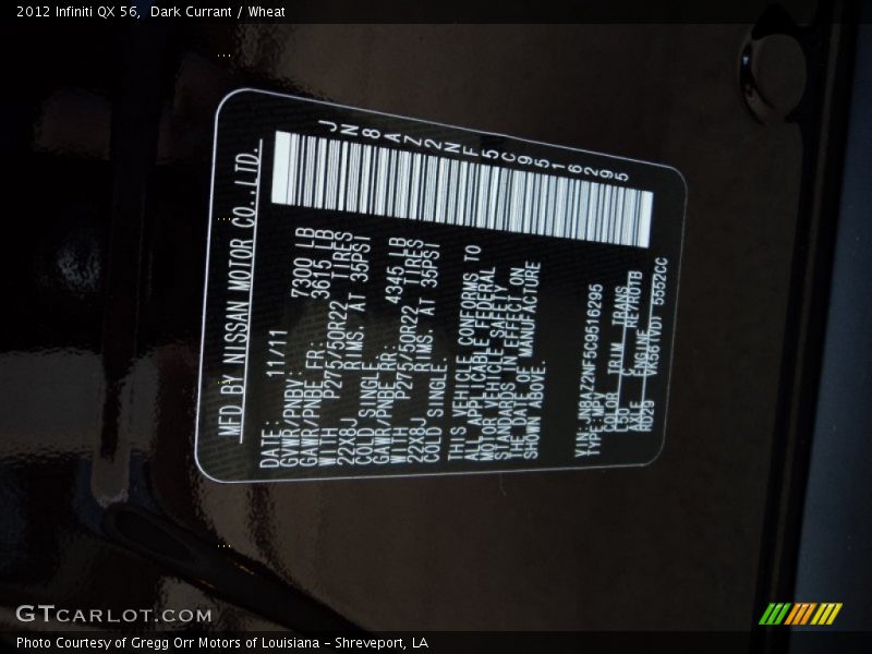 2012 QX 56 Dark Currant Color Code L50