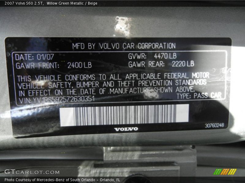 Willow Green Metallic / Beige 2007 Volvo S60 2.5T