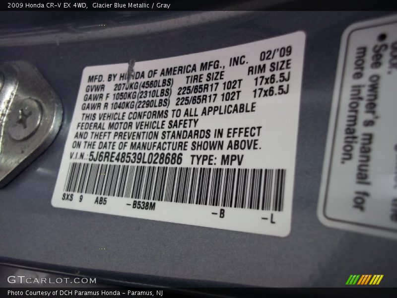 Glacier Blue Metallic / Gray 2009 Honda CR-V EX 4WD