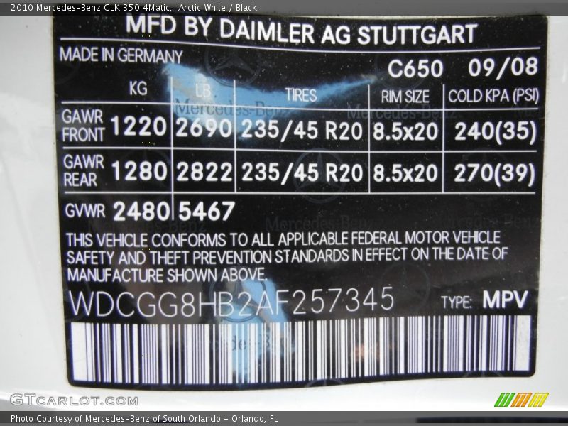 Arctic White / Black 2010 Mercedes-Benz GLK 350 4Matic
