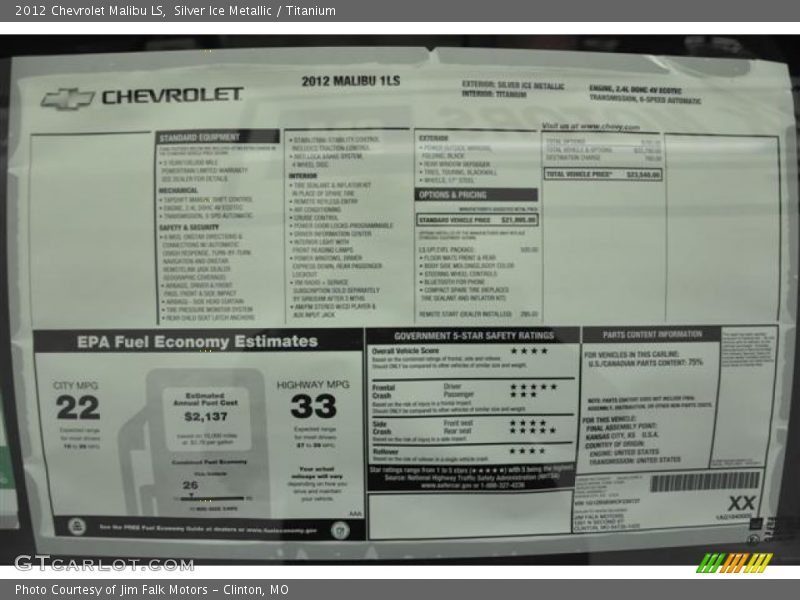 Silver Ice Metallic / Titanium 2012 Chevrolet Malibu LS