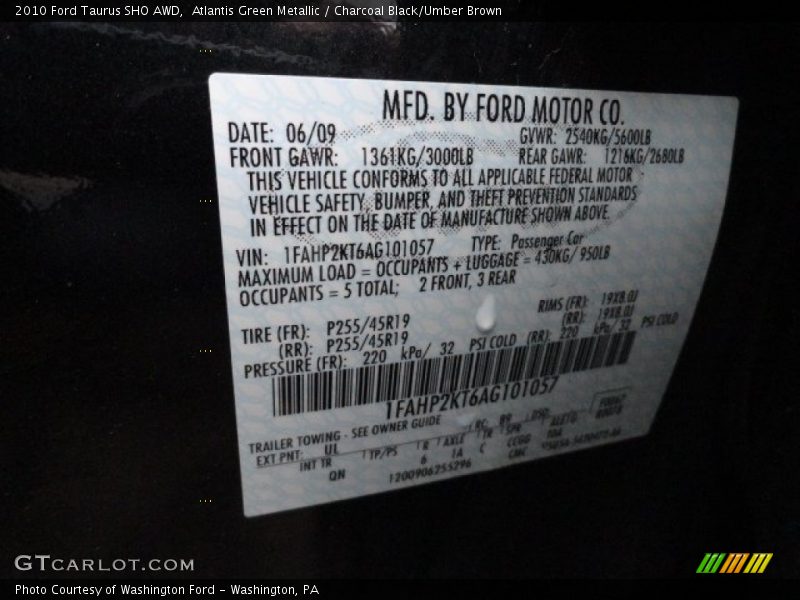 2010 Taurus SHO AWD Atlantis Green Metallic Color Code UL