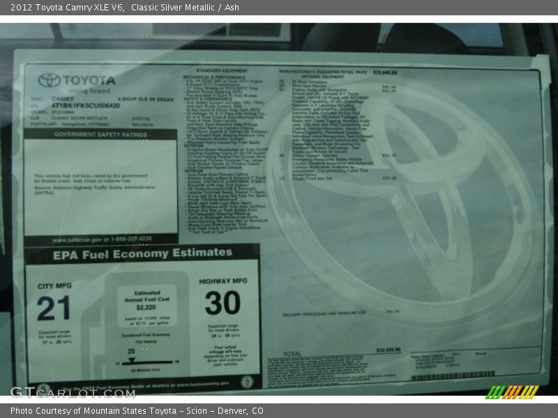 Classic Silver Metallic / Ash 2012 Toyota Camry XLE V6