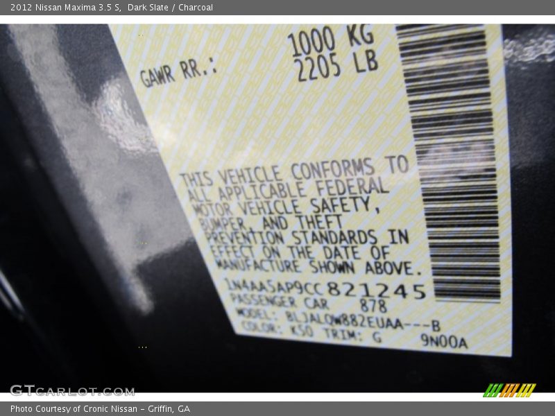 Dark Slate / Charcoal 2012 Nissan Maxima 3.5 S