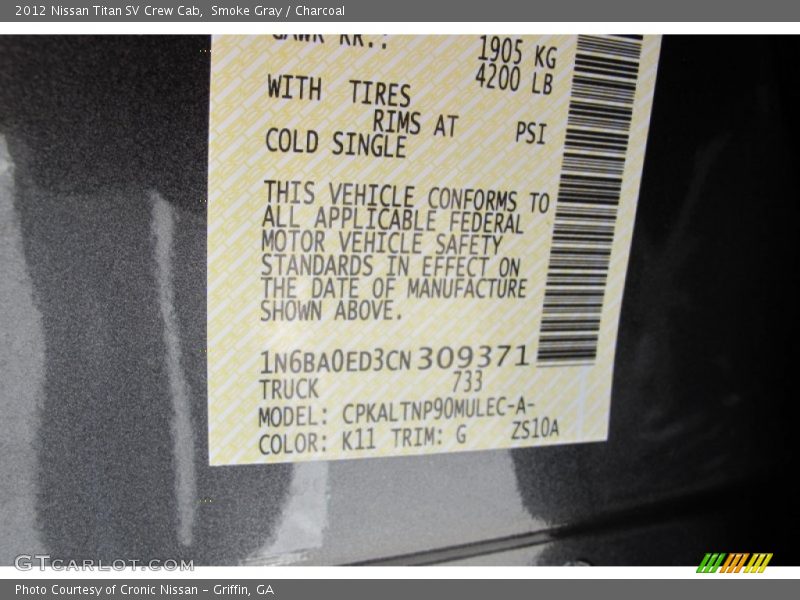 2012 Titan SV Crew Cab Smoke Gray Color Code K11
