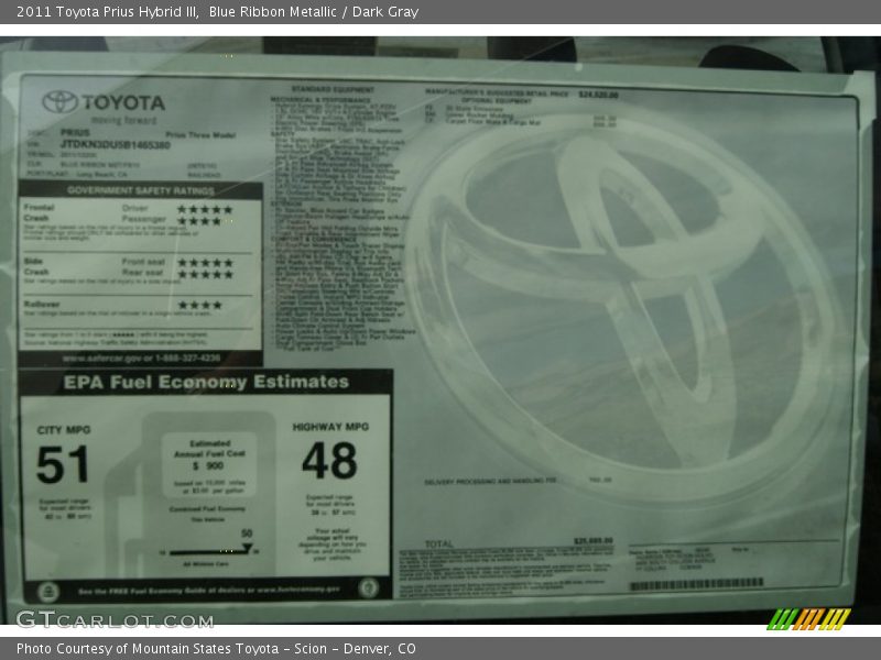 Blue Ribbon Metallic / Dark Gray 2011 Toyota Prius Hybrid III