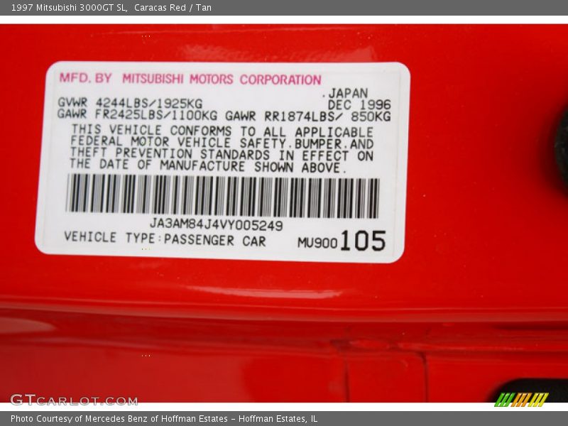 Info Tag of 1997 3000GT SL